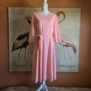 3/$25 NWOT Shein Midi Dress Scalloped Neck Hem Salmon Pink Large Retro